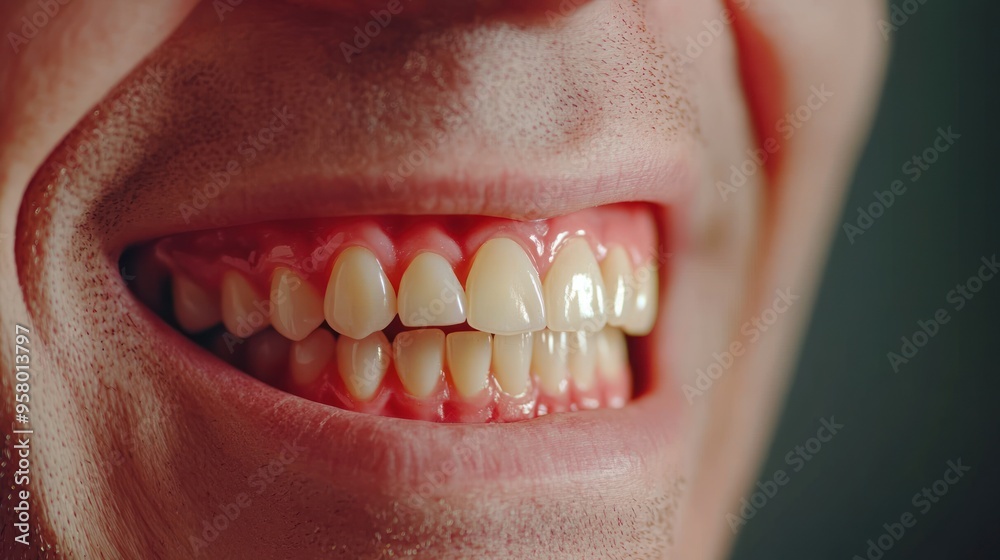 Obraz premium Close-up of a man's teeth, showing gum recession.