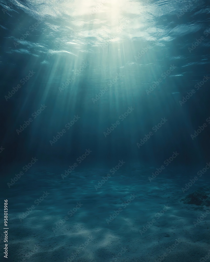 Fototapeta premium A serene underwater scene illuminated by sunlight, showcasing tranquil depths and gentle ripples, ideal for nature themes.