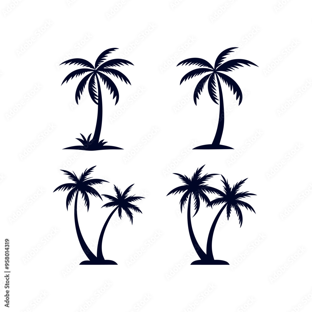 Fototapeta premium Set of Palm tree silhouettes Clip art isolated vector illustration on white background
