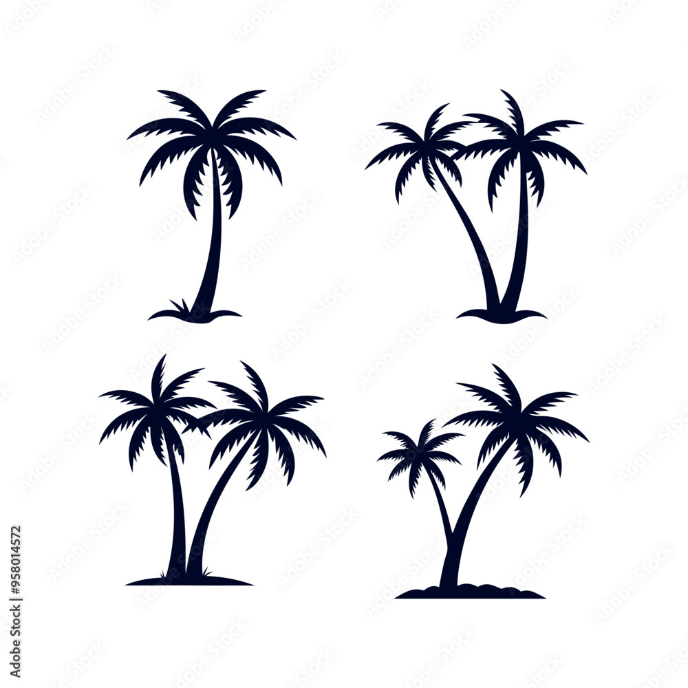 Set of Palm tree silhouettes Clip art isolated vector illustration on white background Set of Palm tree silhouettes Clip art isolated vector illustration on white background