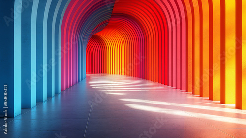 Abstract background with colorful stripes on the wall, 3D style, modern interior design.