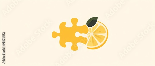 Generate a minimalist logo with a yellow lemonshaped puzzle piece photo