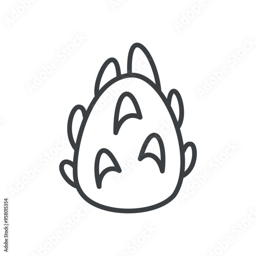 Cute pitahaya icon. Hand drawn illustration of a dragon fruit isolated on a white background. Kawaii sticker. Vector 10 EPS.