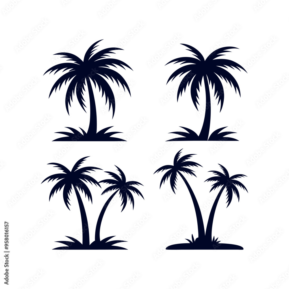 Fototapeta premium Set of Palm tree silhouettes Clip art isolated vector illustration on white background