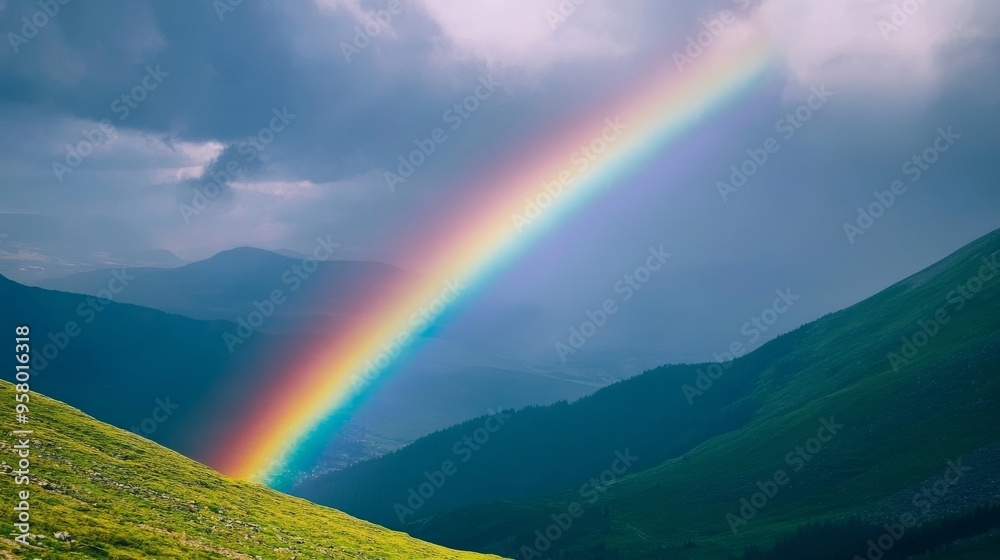 Rainbow on gray mountain clouds Rainbow on gray mountain clouds
