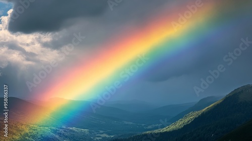 Mountains with rainbow and clouds