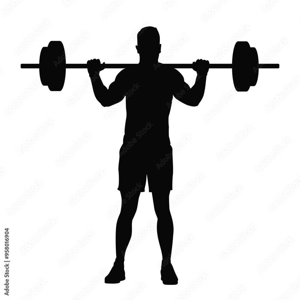Silhouette of a man practicing lifting weights with a barbell Silhouette of a man practicing lifting weights with a barbell