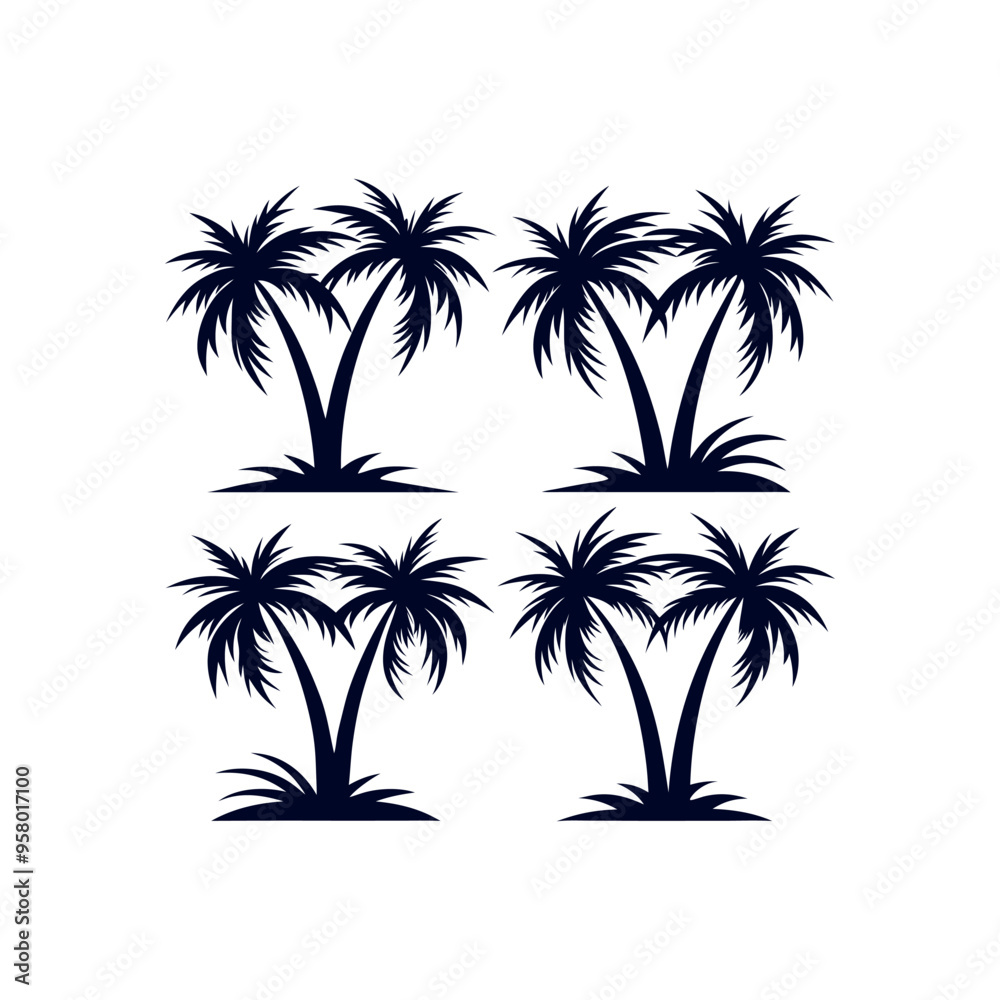 Set of Palm tree silhouettes Clip art isolated vector illustration on white background Set of Palm tree silhouettes Clip art isolated vector illustration on white background