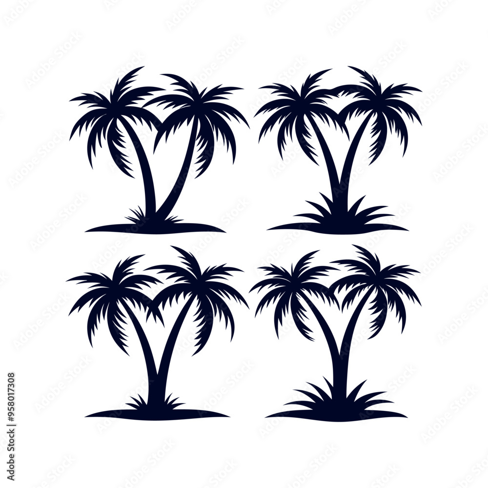 Set of Palm tree silhouettes Clip art isolated vector illustration on white background Set of Palm tree silhouettes Clip art isolated vector illustration on white background