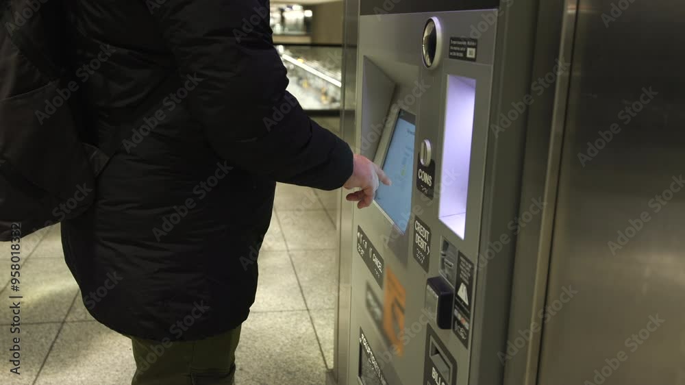 A person is standing at an ATM in the midst of a bustling urban transport station, demonstrating the significant advancements made in modern transaction technology and the convenience it offers A person is standing at an ATM in the midst of a bustling urban transport station, demonstrating the significant advancements made in modern transaction technology and the convenience it offers
