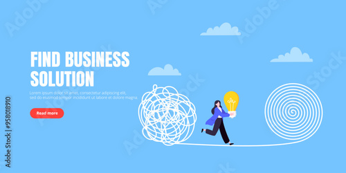 Understanding problem solution simplify challenge with idea. Unravel business chaos process with tangle difficult problem mess business concept flat design vector illustration. Chaos to order metaphor