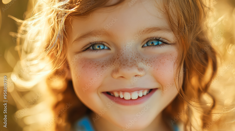A close-up portrait of a joyful child with a big smile, her expressive eyes full of happiness and light. A close-up portrait of a joyful child with a big smile, her expressive eyes full of happiness and light.