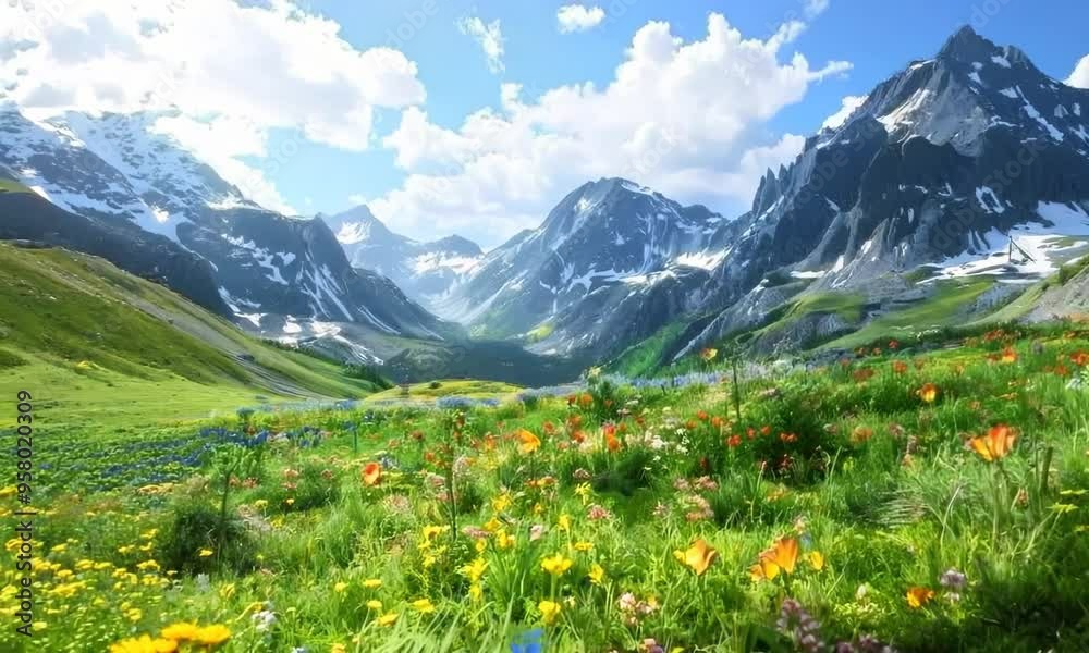 Alpine landscape with wildflowers, Video