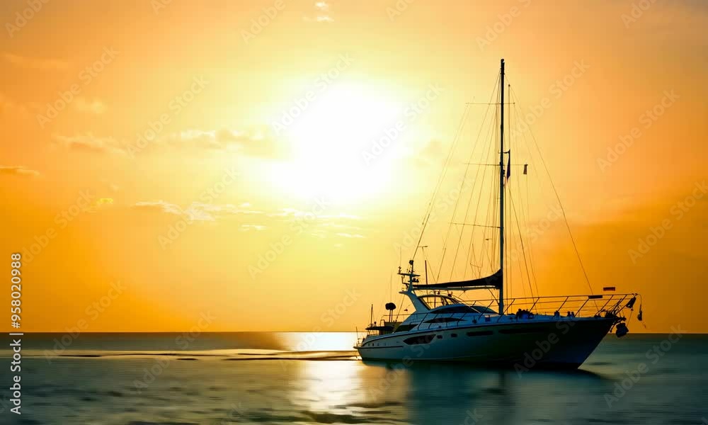 A sailboat is floating in the ocean at sunset. The sky is filled with clouds, and the sun is setting in the distance. The scene is peaceful and serene, with the boat being the only object in the water A sailboat is floating in the ocean at sunset. The sky is filled with clouds, and the sun is setting in the distance. The scene is peaceful and serene, with the boat being the only object in the water