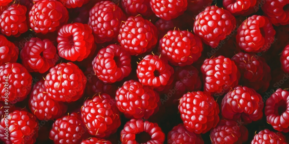 Oil painting capturing a close up view of red wild raspberries Oil painting capturing a close up view of red wild raspberries