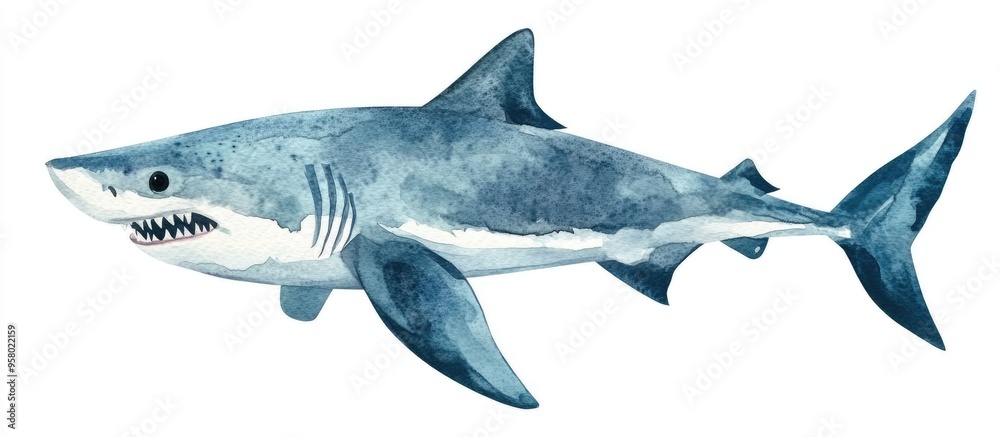 Naklejka premium Stunning Watercolor Illustration of a Shark in its Natural Habitat