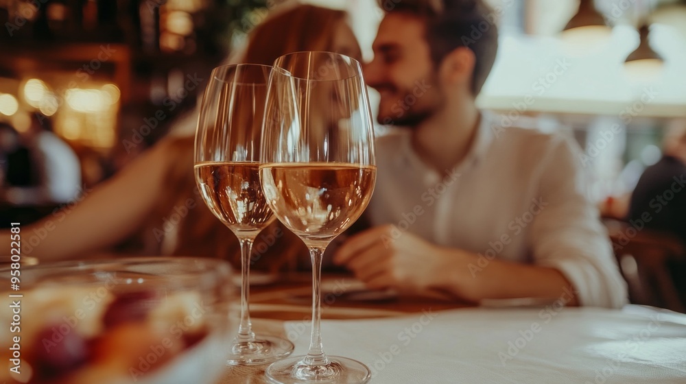 Obraz premium A man and woman are kissing and drinking wine