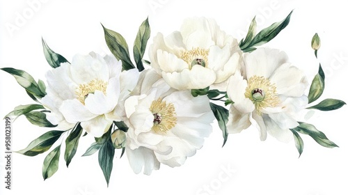 Elegant Watercolor Peony Bouquet: A Fresh Botanical Illustration for Home Decor