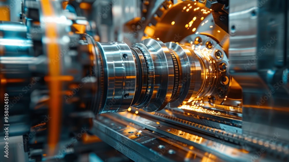 Close-up of advanced CNC machines operating in a modern manufacturing plant, precision engineering, high-tech equipment, cutting-edge technology Close-up of advanced CNC machines operating in a modern manufacturing plant, precision engineering, high-tech equipment, cutting-edge technology