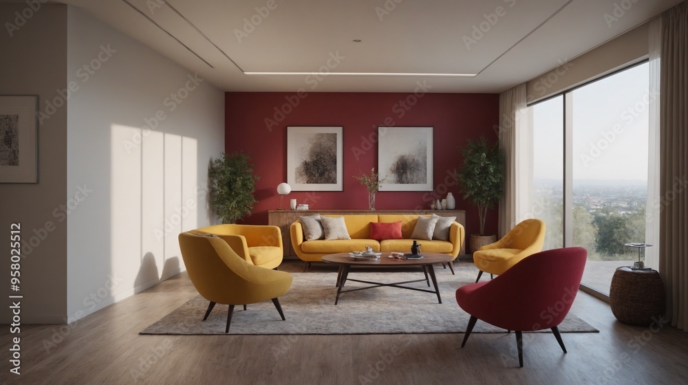 Fototapeta premium Living room poster mockup. Interior mockup with house white background. Modern interior design.