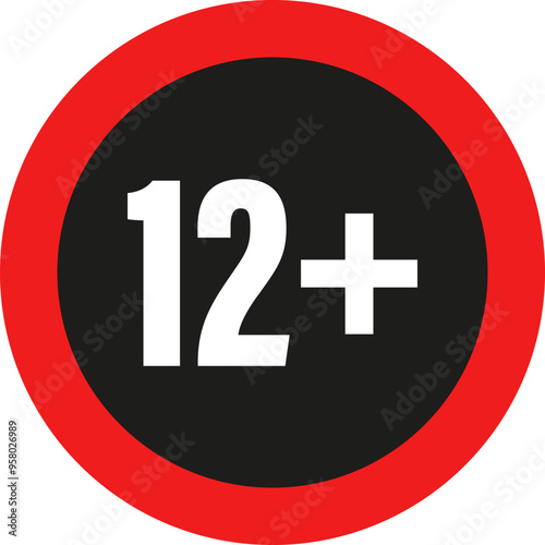 Age Limit 12 Plus. Age Restriction Content Icon
