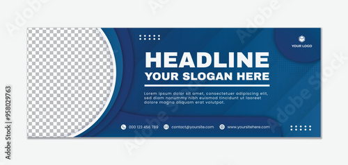 Simple blue background banner template modern cut line design