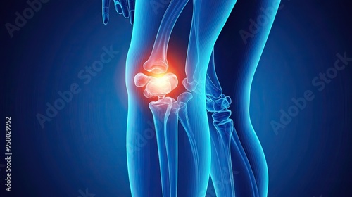 3D Medical Illustration of Painful Knee Joint with Inflammation Highlight