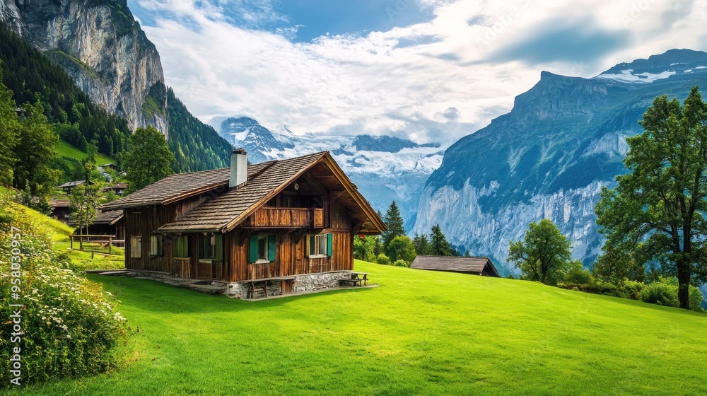 Wooden Cabin in Swiss Alps