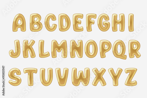 A set of shiny golden balloons in the shape of English capital letters