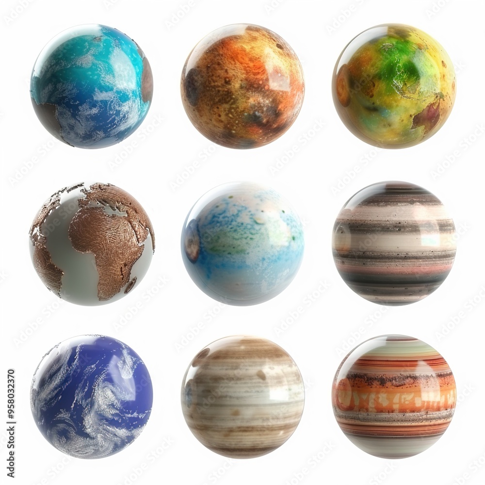 Collection set of fictional 3d cartoon planets isolated on transparent a white background Collection set of fictional 3d cartoon planets isolated on transparent a white background