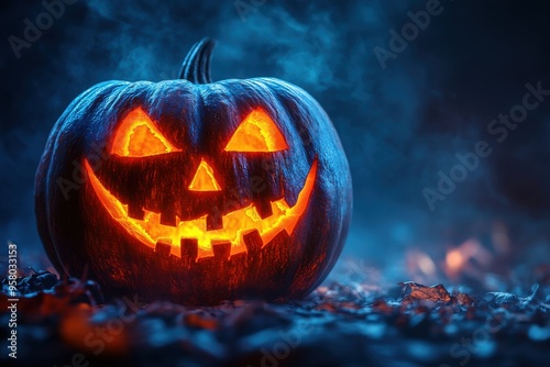 Glowing Jack-o'-Lantern on a Spooky Halloween Night