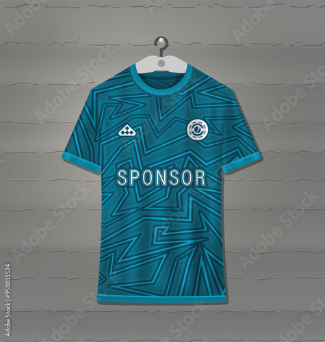 Football jersey design for sublimation printing with a blue background pattern