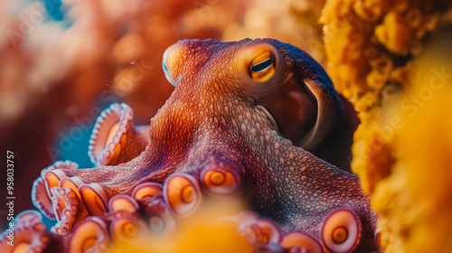 Fototapeta Naklejka Na Ścianę i Meble -  Close-Up of an Octopus in a Coral Reef