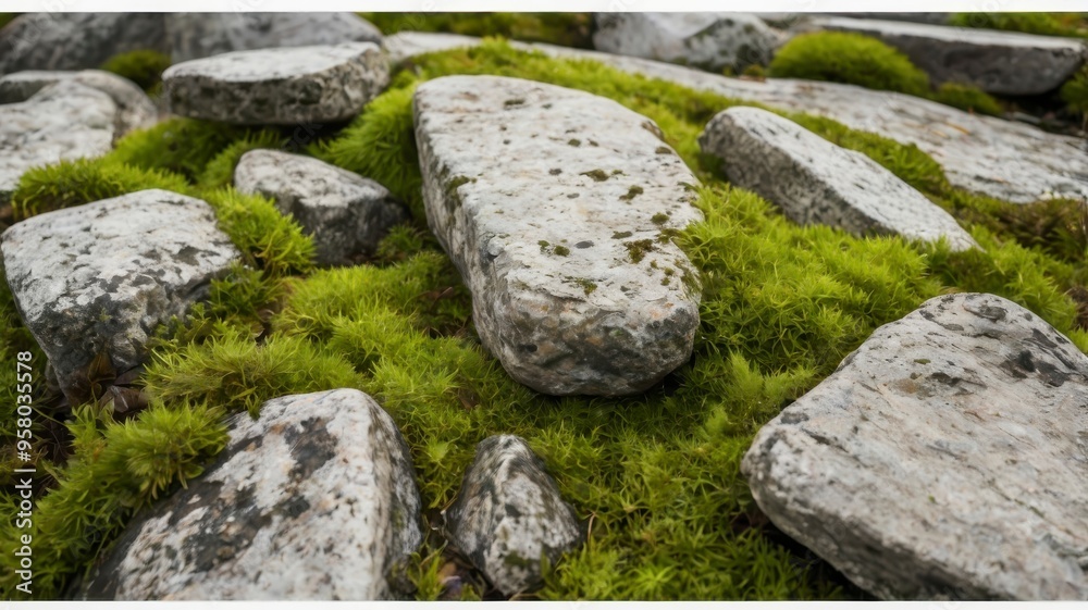 Stone with moss and grass isolated on a white background Stone with moss and grass isolated on a white background