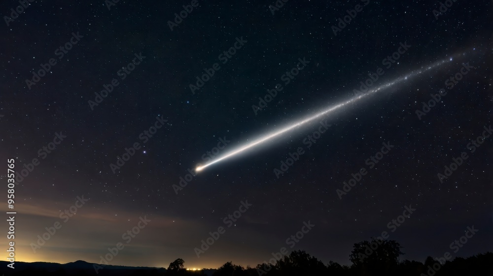 Naklejka premium Stunning comet with bright trail in the night sky