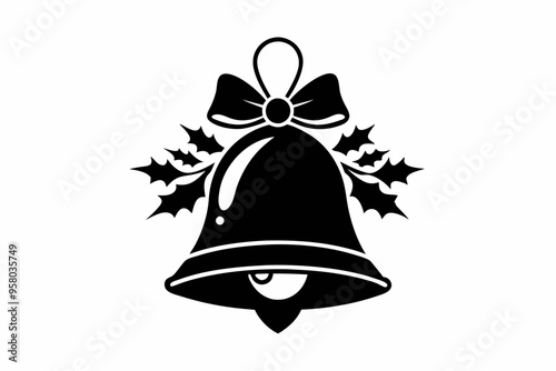 Christmas Bell silhouette vector illustration. Xmas bell icon art on white background