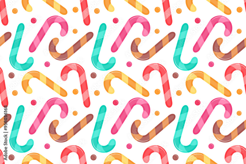 Candy Cane Seamless Pattern. Sweet Festive Background. Lollipop and Bonbon Endless Backdrop. Candy Cane Seamless Pattern. Sweet Festive Background. Lollipop and Bonbon Endless Backdrop.