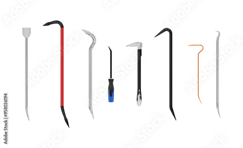 Crowbar different shape color and size hardware weapon set realistic vector illustration