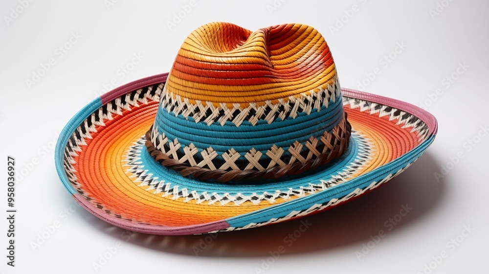 A colorful hat with a blue stripe and a red stripe A colorful hat with a blue stripe and a red stripe