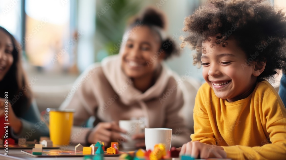 A family enjoys a cozy game night at home with coffee and snacks A family enjoys a cozy game night at home with coffee and snacks