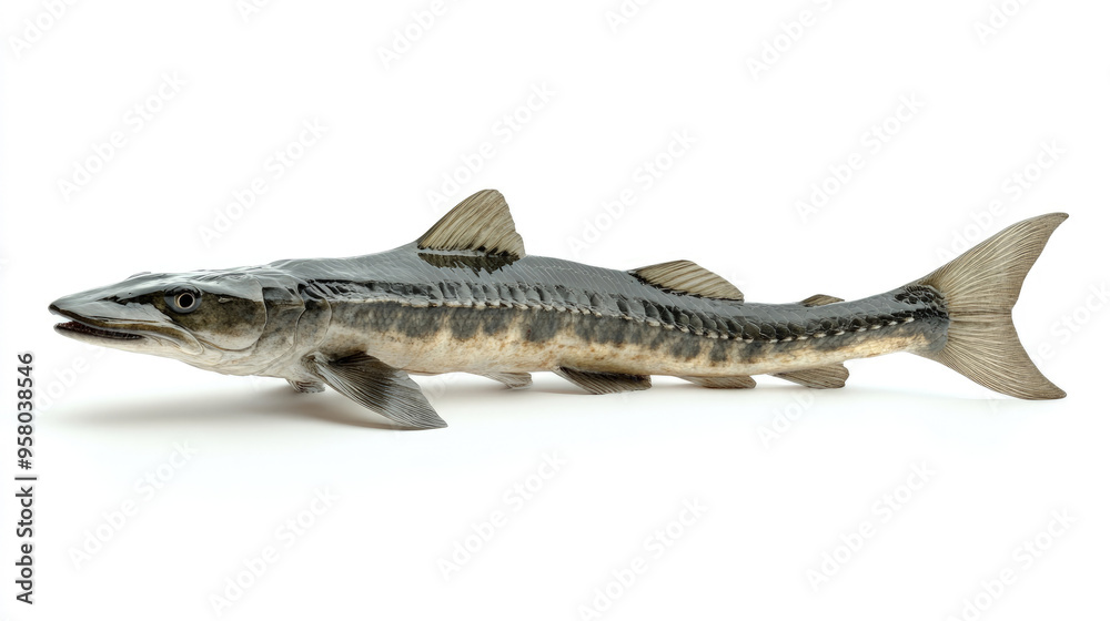 Naklejka premium Sturgeon isolated on a white background, side view.