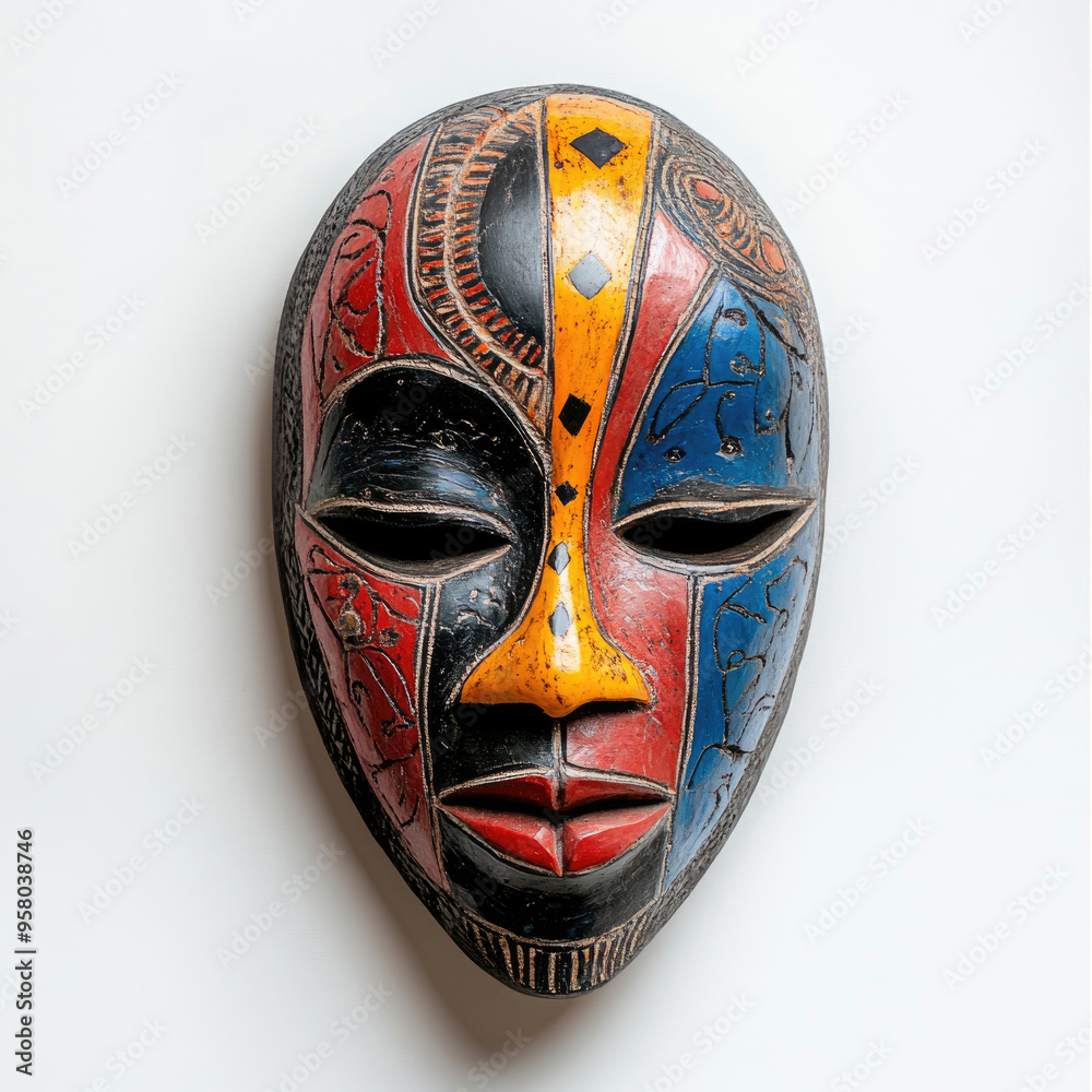 Colorful African mask isolated on a clean white background. Colorful African mask isolated on a clean white background.