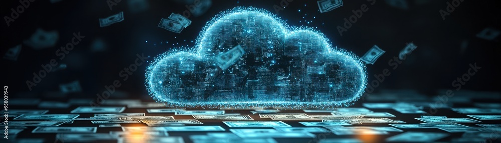 A digital cloud concept with floating data and images, symbolizing cloud storage and technology innovation. A digital cloud concept with floating data and images, symbolizing cloud storage and technology innovation.