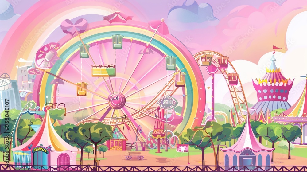 Kid playground park with rainbow cartoon Kid playground park with rainbow cartoon