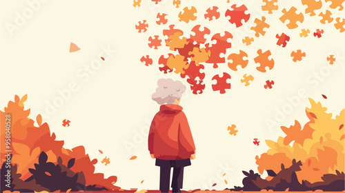 Old Woman with Alzheimer’s Disease Pensioner Standing Alone