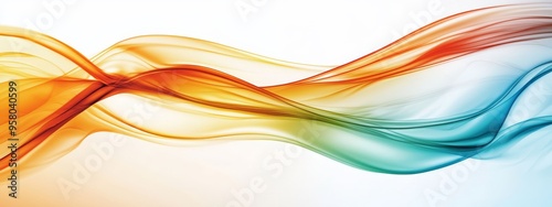  Multicolored wave of smoke against light blue and orange backdrop White text space