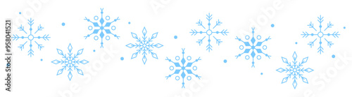 Flat blue divider snowflakes separator winter snow decoration flat illustration 