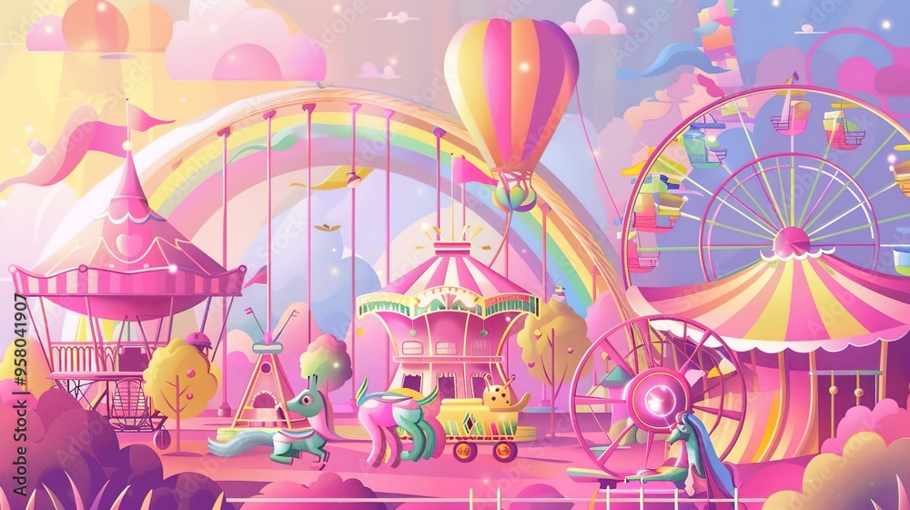 Obraz premium Kid playground park with rainbow cartoon