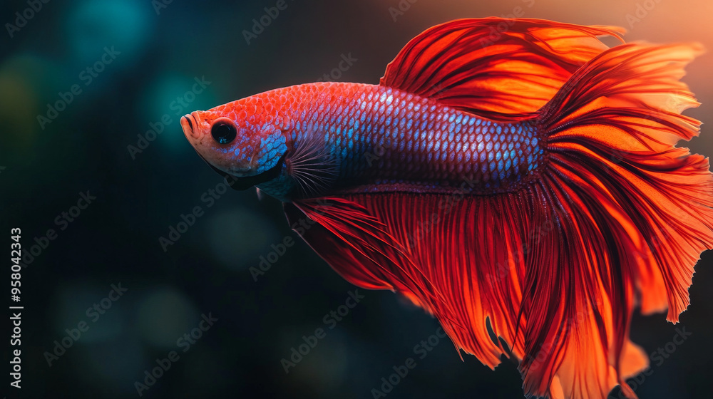 Vibrant Red Betta Fish with Flowing Fins