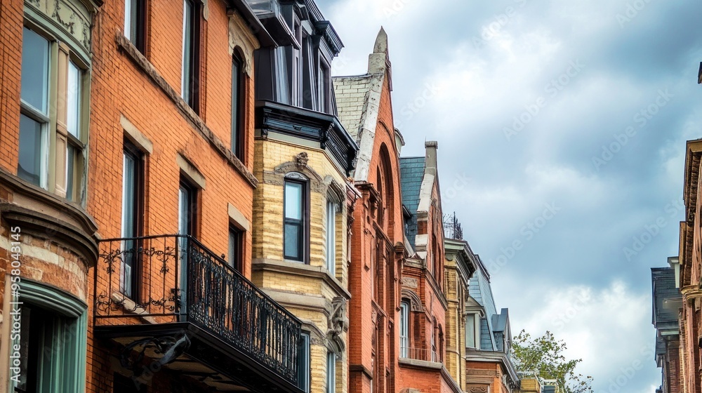 Row of Brick Buildings in a City Row of Brick Buildings in a City